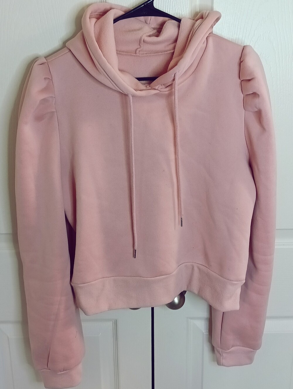 SHEIN Blush Pink Hooded Sweatshirt with Puff Shoulders